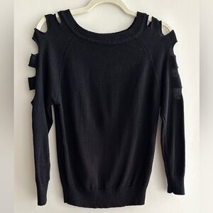 DCATEXS Cutout Sleeve Black Crewneck Sweater, Size Small